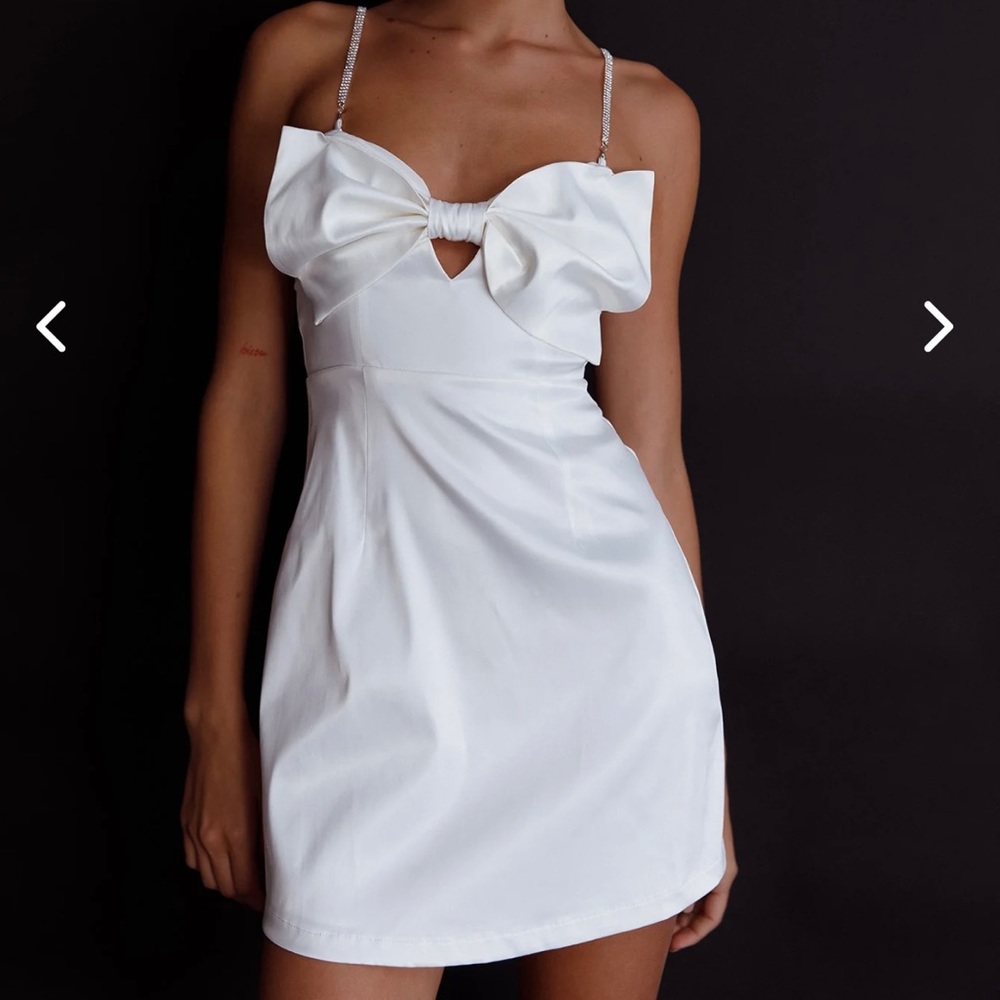 Lilly Bow Diamante Mini Dress White Selfie Leslie